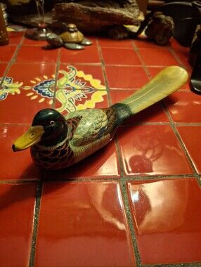 Vintage Wood Duck Clothing Shoe Brush With Duck Tail Shoe Horn Excellent